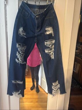 Distressed Dark Blue High-Rise Women’s Jeans